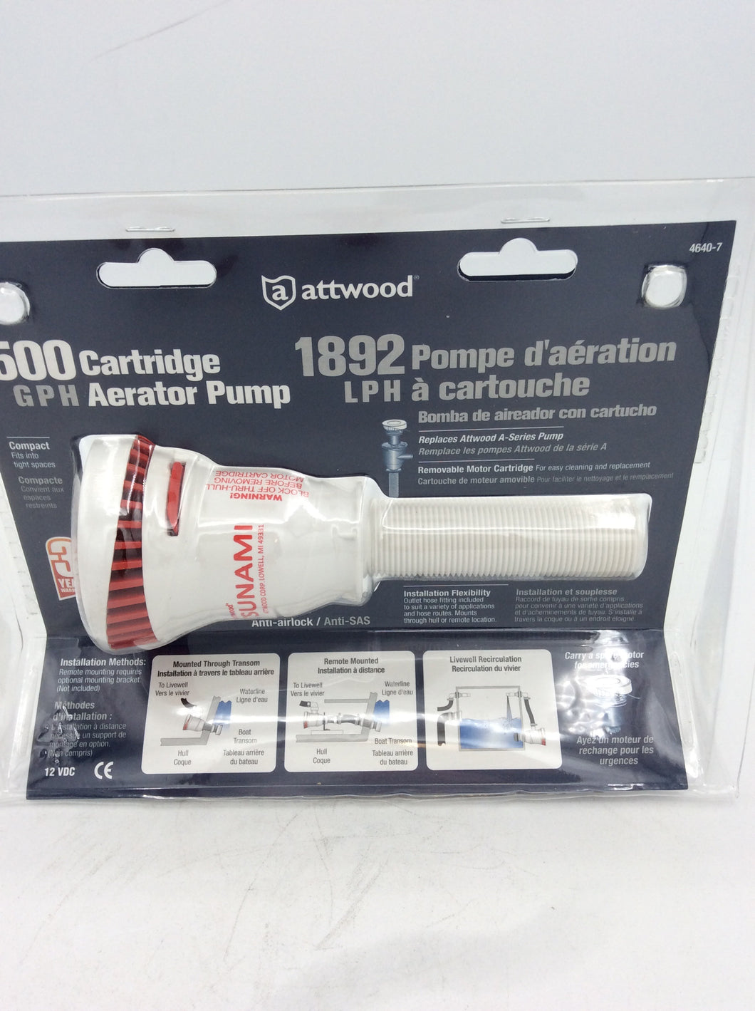 Attwood 500 GPH Cartridge Aerator Pump 4640-7